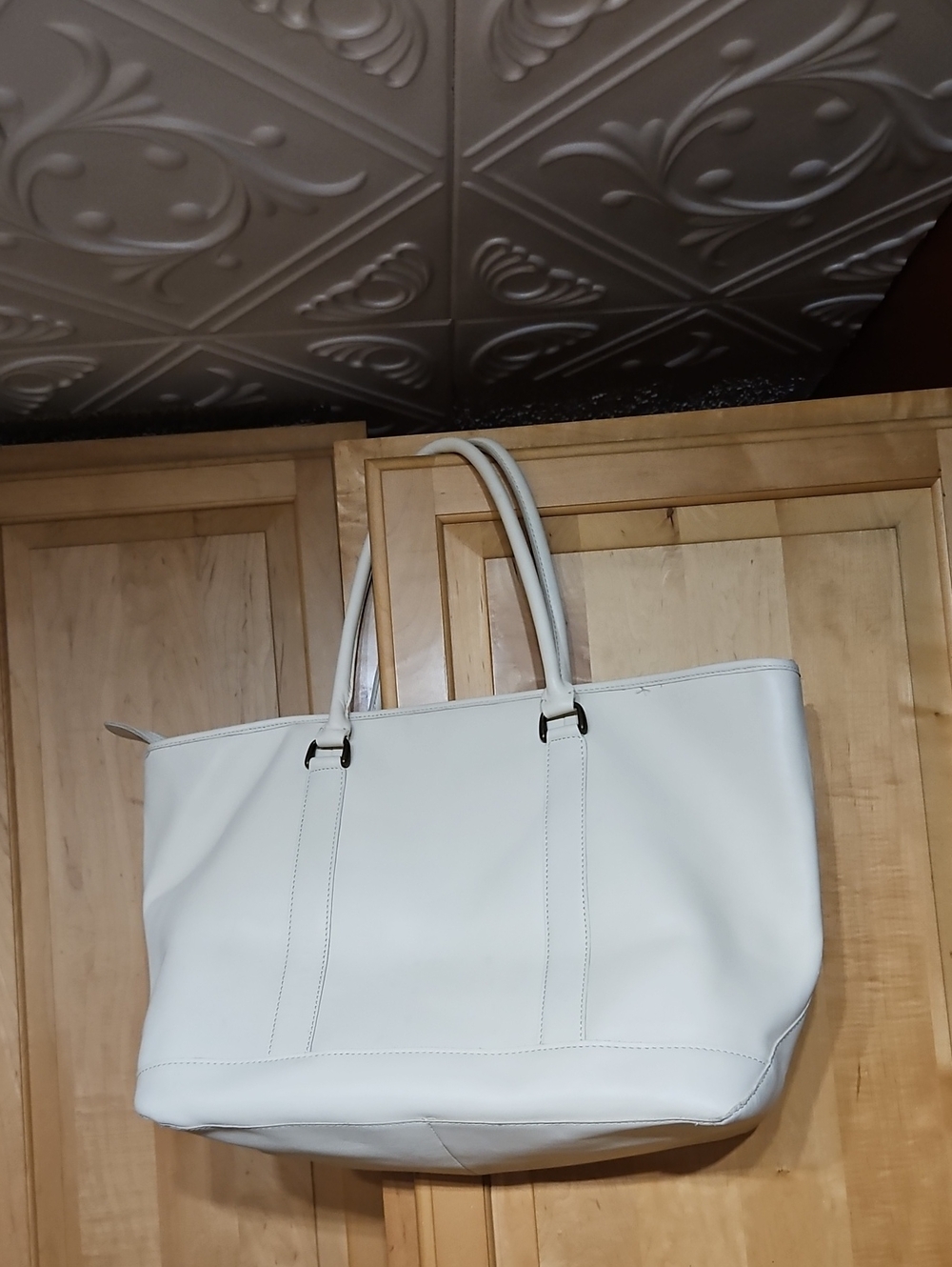 Vintage L.L. Bean Field & Town Large Shoulder Tote Bag Cream Ivory Leather